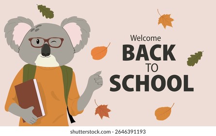 De volta à bandeira da escola com o coala. Conceito de educação. Ilustração vetorial