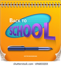Back to school banner with Notepad and pen.Lovely template Vector illustration