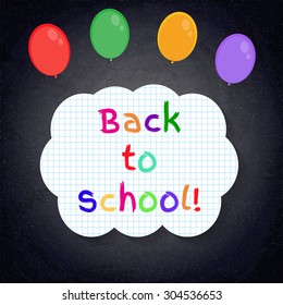 Back to school banner on lined notebook paper on chalkboard background