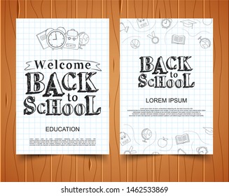Back to school banner on wood background, vector illustration