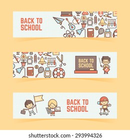 back to school banner outline icon and character style