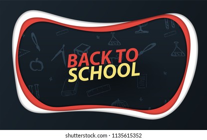 Back to School banner. Paper cut style with hand-draw doodles. Education banner. Vector illustration