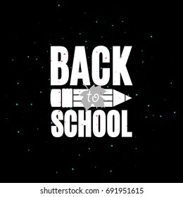 Back to School banner with pencil and maple leaf on black background. All isolated and layered. Vector illustration