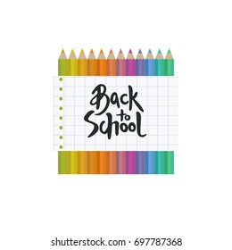 Back to school banner with pensils and a hand written brush lettering isolated vector illustration
