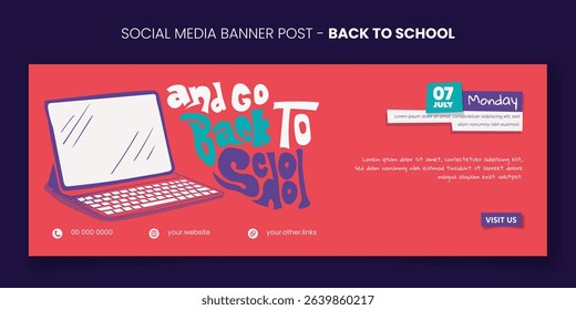 Back to school. banner post template with tablet in cartoon flat design and back to school typography. back to school banner template