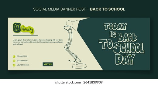 Back to school. Banner post template with back to school typography illuminated by desk lamp light. back to school banner post template