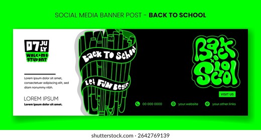 Back to school. Banner post template with typography of back to school in black white design. Back to school banner post template