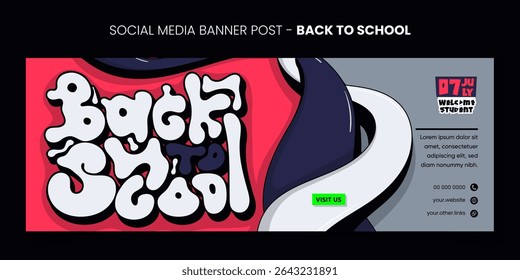 Back to school. Banner post template with 3d typography design and waving 3d shape on pink background. back to school banner post campaign