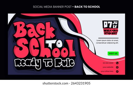 Back to school. banner post template with 3d typography and bold line art background design. back to school banner campaign