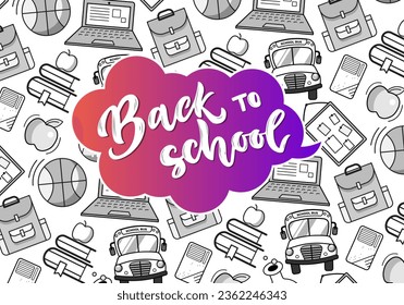 Back to school banner, poster. Cartoon school wallpaper. Concept of school background.