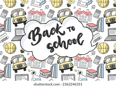 Back to school banner, poster. Cartoon school wallpaper. Concept of school background.