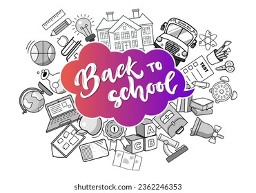 Back to school banner, poster. Cartoon school wallpaper. Concept of school background.