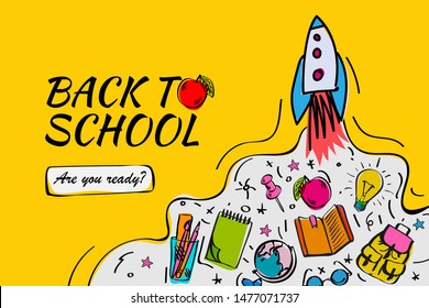 Back To School Banner, Poster With Doodles, Vector Illustration
