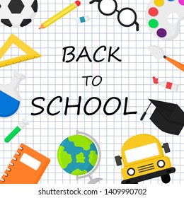 back to school banner or poster. education items on white background. vector Illustration.