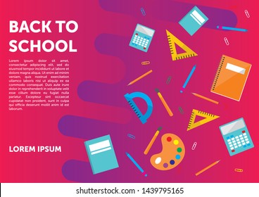 back to school banner, poster, flat design colorful, vector backgound. web page