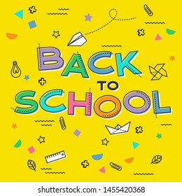 Back to school banner, poster with student supplies. Education, learning concept