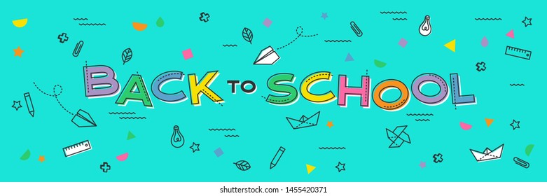 Back to school banner, poster with student supplies. Education, learning concept