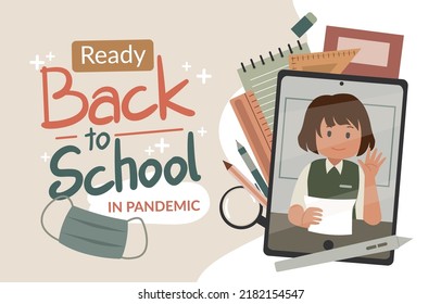 Back to school banner preparing kids keep safety on pandemic
