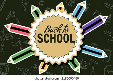 Cartel de regreso a la escuela, retro. Accesorios de iconos de plantillas de fondo