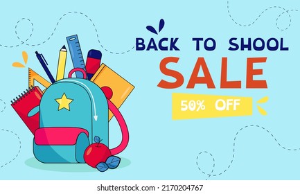 Back to school banner sale. Back to school backpack. Vector illustration