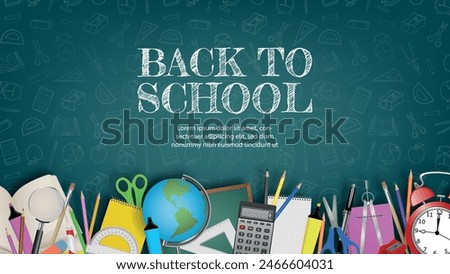 back to school banner with schhol supplies and chalk doodles