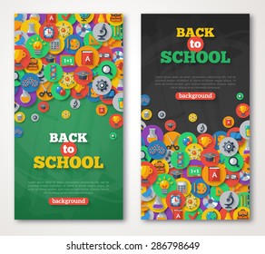 Back To School Banner Set With Flat Icons on Circles. Vector Illustration. Arts and Science Stickers. Education Concept.