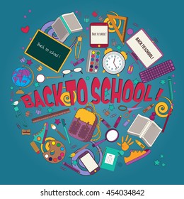 Back To School. Banner Set  Flat Icons . Vector .  Illustration for design. Arts and Science Stickers. Education Concept