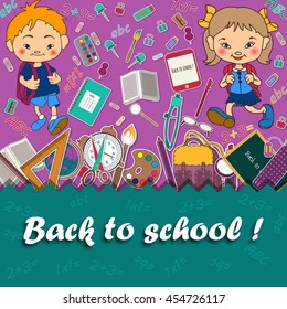 Back To School. Banner Set  Flat Icons . Vector .  Illustration for design. Arts and Science Stickers. Education Concept