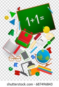 Back To School Banner Set With Flat Icons. Vector Flat Illustration. Arts and Science Stickers. Education Concept.