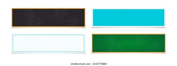 Back to school banner set with school label and supplies on blackbord isolated on white background. Vector Illustration