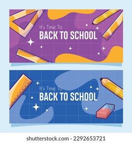 Back to School Banner Set with Stationery Elements