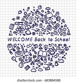 Back to school banner signboard on the paper background. Vector illustration