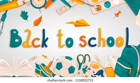 back to school. banner with school supplies