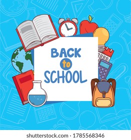 back to school banner with supplies education vector illustration design