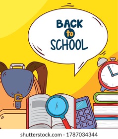 back to school banner with supplies education vector illustration design