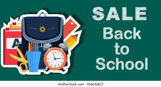 Back to School banner with school supplies, vector illustrations.