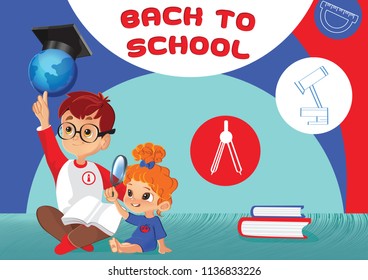 Back to school, Banner Template.  Concept of children's learning.