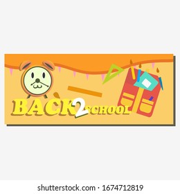 Plantilla de banner de regreso a la escuela que consiste en elementos y elementos escolares. Ilustración vectorial. Adecuado para carteles, afiches, volantes. Diseño creativo de ilustración vectorial de publicidad.