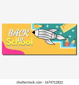 Zurück zu Schulbanner-Vorlage bestehend aus Schulteilen und Elementen. Vektorillustration. Geeignet für Banner, Plakate, Flyer. Vektorillustration für kreatives Design-Werbung.