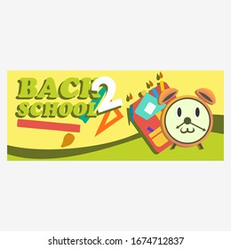 Plantilla de banner de regreso a la escuela que consiste en elementos y elementos escolares. Ilustración vectorial. Adecuado para carteles, afiches, volantes. Diseño creativo de ilustración vectorial de publicidad.