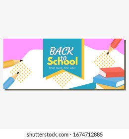 Back to school banner template consisting of school items and elements. Vector illustration. Suitable for banners, posters, flyers. Creative design advertising vector illustration.