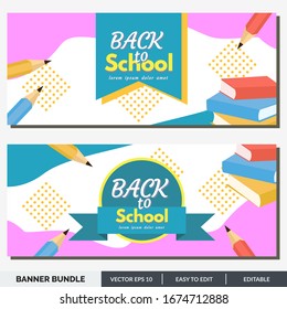 Back to school banner template consisting of school items and elements. Vector illustration. Suitable for banners, posters, flyers. Creative design advertising vector illustration.