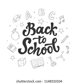 Back to school banner template with hand drawn ink modern calligraphy. Lettering logo badge. Vector illustration.