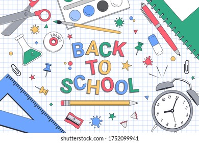 Back to school. School banner template for print or web. Vector illustration