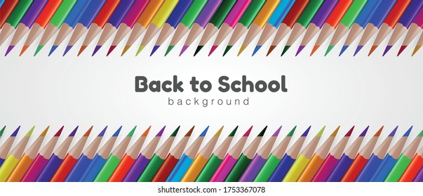 Back to School Banner template with realistic colored pencil. back to school sale banner, poster, flat design colorful, vector, chalkboard