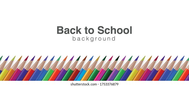 Back to School Banner template with realistic colored pencil. back to school sale banner, poster, flat design colorful, vector, chalkboard