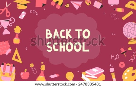 back to school banner. templates for the beginning of the school year. Books, globe, notebook, pencil, stickers. Vector illustration