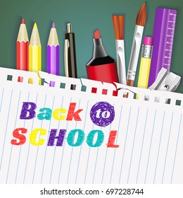 back to school. banner. Templates with supplies tools. Place for your text. Place for your text. Layered realistic vector.