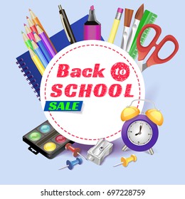 back to school. banner. Templates with supplies tools. Place for your text. Place for your text. Layered realistic vector.