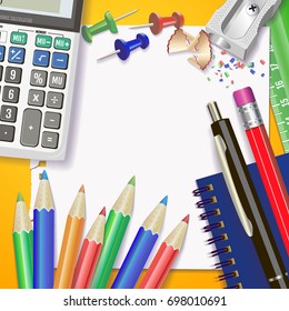 back to school. banner. Templates with supplies tools. Place for your text. Place for your text. Layered realistic vector.